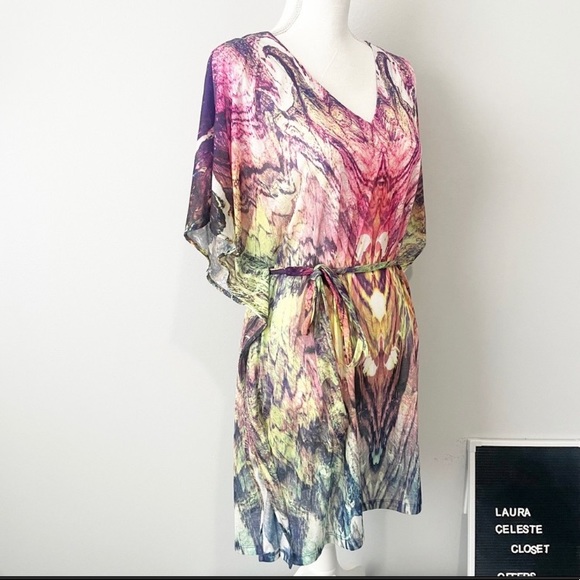 H&M tie dye pink kaftan dress medium coverup sundress belted - Picture 6 of 10